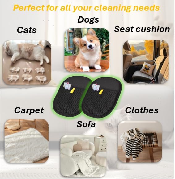 2Pcs Pet Hair Removal Glove for Dogs & Cats with Funny Pin, Reusable and Magic Brush Pet Hair Remover Gloves, Electrostatic Pet Hair Remover for Laundry, Couch, Carpet, Car Seat