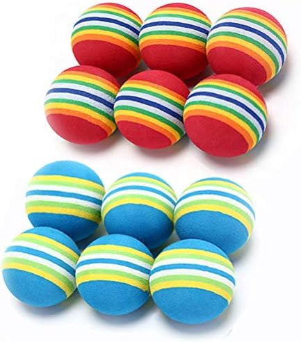 VOVIGGOL 12 Pack 2 Color Rainbow Cat Toy Balls Soft EVA Foam Interactive Indoor Kittens Favorite Toys 1.38" Dia. Small Dogs Puppies Toy Balls Bulk Activity Chase Quiet Play Sponge Ball by VOVIGGOL
