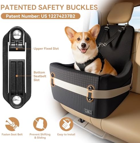 PETSFIT Dog Car Seat with Patented Safety System, 5" Elevated Cushion - Image 2