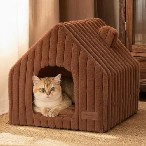 FUKUMARU Cat Bed Cave, Enclosed Washable Covered Dog Bed with Support Frame by FUKUMARU