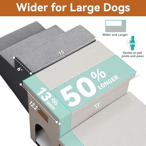 Zerbuger Dog Stairs with Storage, Beige 3 Steps Dog Ramp with Condo for Bed - Image 3