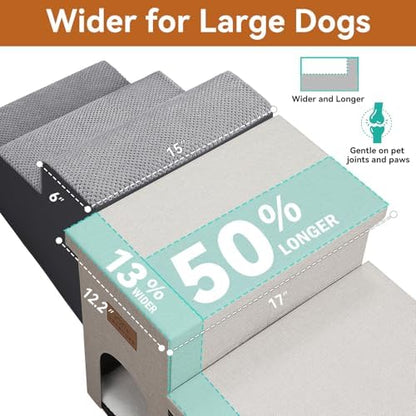 Zerbuger Dog Stairs with Storage, Beige 3 Steps Dog Ramp with Condo for Bed - Image 3