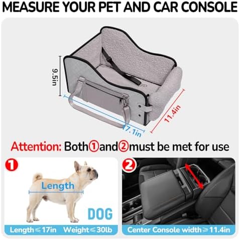 Center Console Dog Car Seat,Pet Puppy Middle Console Dog Car Seat for Small Dogs (Grey, Large) - Image 3
