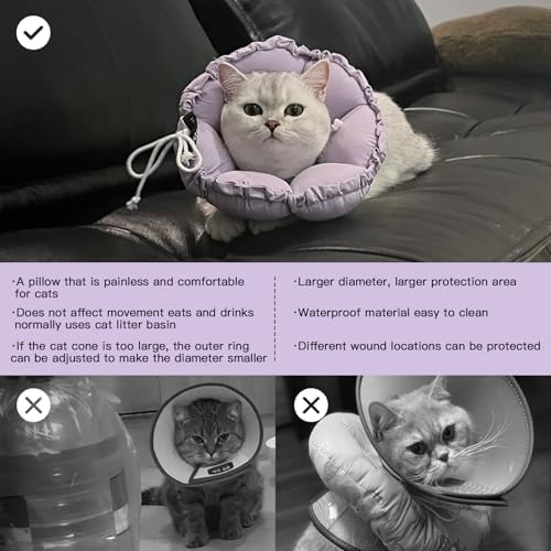 H HIDREAM Soft Cat Cone Collar， Cute Adjustable Cat Recovery Collar，Elizabethan e Collar that can Protect Head and Foot Wounds，Purple Flower All-Season Style - Image 6