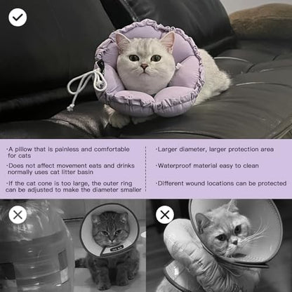 H HIDREAM Soft Cat Cone Collar， Cute Adjustable Cat Recovery Collar，Elizabethan e Collar that can Protect Head and Foot Wounds，Purple Flower All-Season Style - Image 6