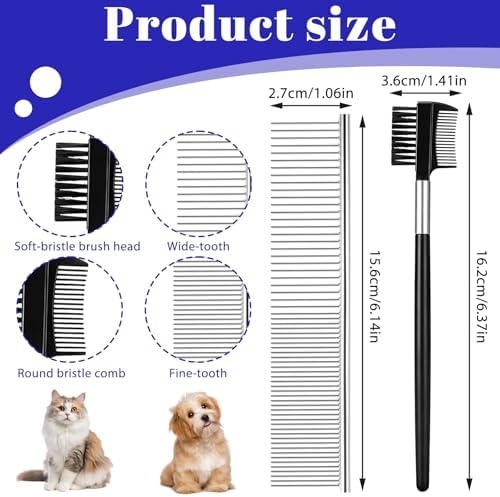 6-Pack Flea Comb for Dogs and Cats, Stainless Steel Dog Cat Grooming Combs with Rounded Tooth for Remove Fleas Lice Eggs Double-Sided Tear Stain Remover Pet Dematting Kit for All Types of Pets - Image 3