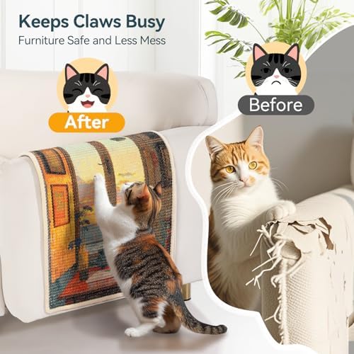 3-in-1 Sisal Cat Scratcher Mat 23.6x15.7 – Durable Scratch Rug for Floor & Wall with Sticker Tape, Protects Couch, Carpet & Furniture, Anti-Slip, Pet-Safe for Indoor/Outdoor Cats, Golden Afterglow - Image 6