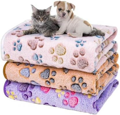 Dono 1 Pack 3 Dog Blankets for Small Dogs, Soft Fluffy Paw Print Pattern Fleece Pet Blanket Warm Sleep Mat, Puppy Kitten Blanket Doggy Mat for Dog Cat Kitten Doggy -23*16in (L(41*31"), Brown Bone) by Dono