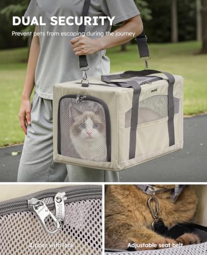 Pecute Cat Carrier Stable, Pet Carrier with Privacy Partition,Beige - Image 3