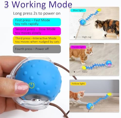 Giociv Interactive Cat Toys Ball for Indoor Cats Fast Rolling on Carpet, Chirping & Motion Activate Cat Toys (Blue Centipede) - Image 4