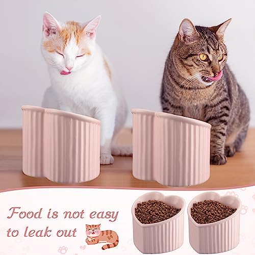 Mumufy 2 Pcs Ceramic Elevated Cat Bowls Tilted Elevated Raised Pet Bowls Anti Vomit Cat Dish for Indoor Stress Free Water Dish Feeder for Puppies, Heart Shaped(Pink) - Image 6