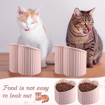 Mumufy 2 Pcs Ceramic Elevated Cat Bowls Tilted Elevated Raised Pet Bowls Anti Vomit Cat Dish for Indoor Stress Free Water Dish Feeder for Puppies, Heart Shaped(Pink) - Image 6