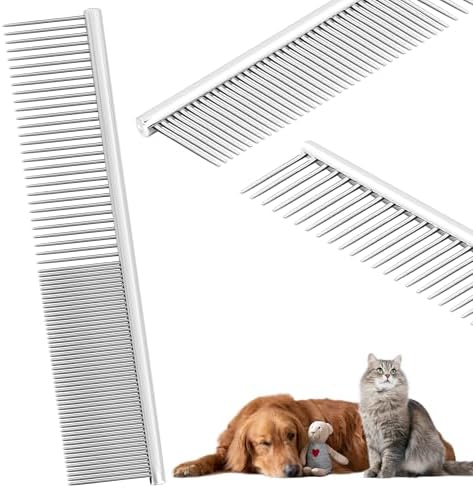 Pet Grooming Comb with Rounded Ends Stainless Steel Teeth for Dogs & Cats,Wide & Dense Teeth for Removing Tangles, Knots,Undercoat,Flea,Face,Chin,Tear Stain,Excess Hair,Metal Dematting Tool Pet Gift by Unknown