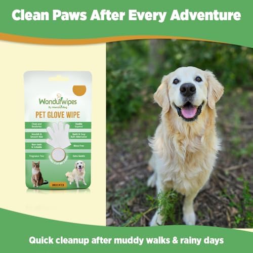 Wondurdog Pet Glove Wipes for Dogs and Cats, No Rinse Grooming, 12 Count - Image 2