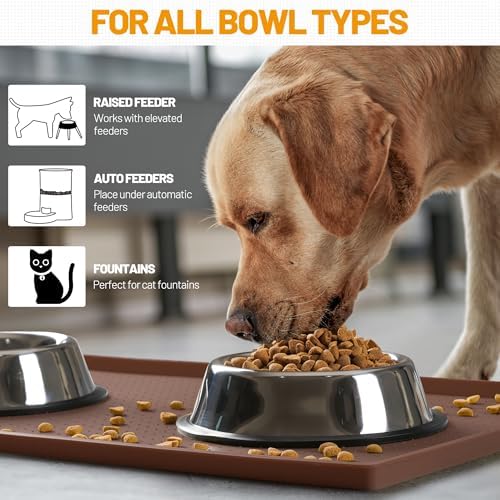 Hubulk Dog Feeding Mat,100% Waterproof Food Grade Silicone Pet Food and Water Bowl Placemat,Dishwasher, High Raised Edge to Prevent Spills,Nonslip Tray to Stop Messes on Floor（28"x18"x0.8", Brown） - Image 6