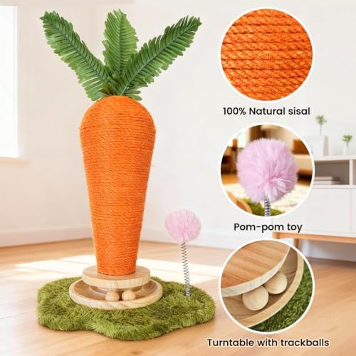 Carrot Cat Scratching Post and Wall Mounted Scratching Mat, Cute Tall Scratching Post,Indoor Nature Sisal Cat Scratcher for Cats and Kittens - Image 2