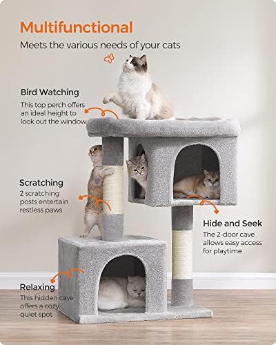 Feandrea Cat Tree, 40.6-Inch Tall Cat Tower, Cute Plush Condo, Light Gray - Image 4
