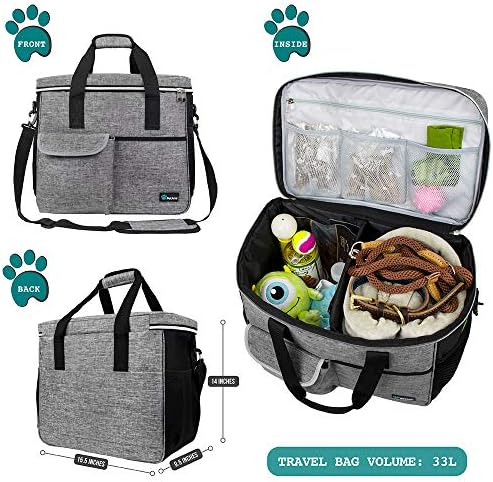 PetAmi Dog Travel Bag Organizer, Pet Supplies Tote Diaper Bag, Gray Large - Image 2