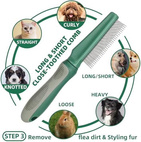 Pet Grooming Kit - 7 PCS Green Deshedding Brush Set with Undercoat Rake, Slicker Brush, Bath Brush & Nail Clipper for Short & Long-Haired Dogs and Cats - Image 4