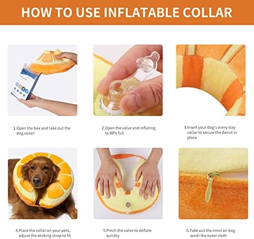 IEUUMLER Inflatable Recovery Dog Collar, Protective Donut Cone, Adjustable Soft Collar for Dog and Cat After Surgery Prevent from Biting & Scratching EU002 - Orange M+ - Image 4