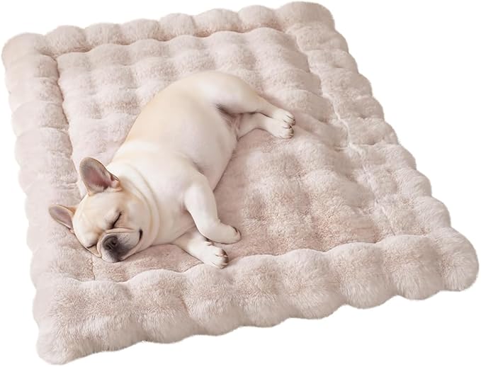 Cat & Dog Bed Mat, Soft Plush Faux Fur Kneading Pet Bed for 2 Cats or Small Dogs, Machine Washable Cat Sleeping Pad, Non-Slip Fluffy Pet Rug for Indoor Cats Kittens & Small Dogs, 27x20 In White