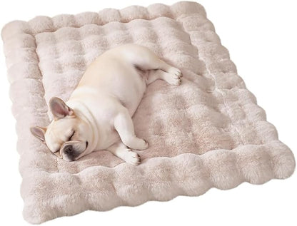 Cat & Dog Bed Mat, Soft Plush Faux Fur Kneading Pet Bed for 2 Cats or Small Dogs, Machine Washable Cat Sleeping Pad, Non-Slip Fluffy Pet Rug for Indoor Cats Kittens & Small Dogs, 27x20 In White