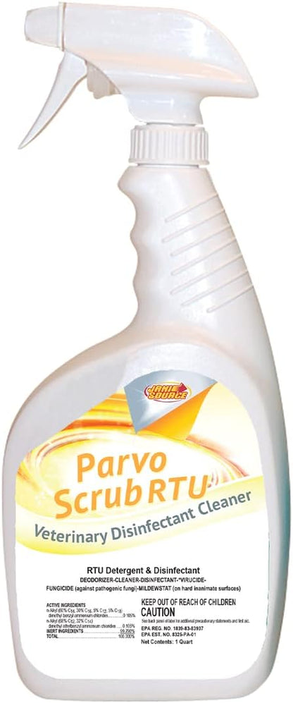 ParvoScrub RTU Disinfectant & Deodorizer, Veterinary Kennel Cleaner, Ready to Use, 32 oz Quart (1 Bottle)