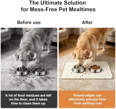 Waterproof Silicone Pet Feeding Mat Nonslip Raised Edges 24x16 Beige - Image 2
