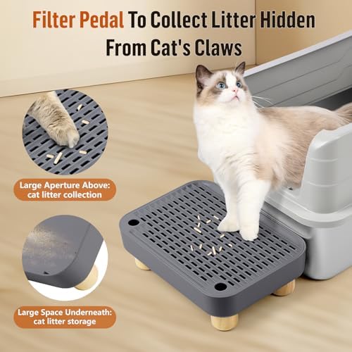 Litter Box Step, Cat Litter Ramp with Wooden Base, Dark Grey - Image 3