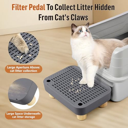 Litter Box Step, Cat Litter Ramp with Wooden Base, Dark Grey - Image 3