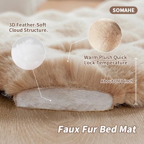 SOMAHE Cat Bed, Plush Faux Fur Kneading Flat Mat - Machine Washable Fluffy Pet Bed for Indoor Cats, Non-Slip Small Kitten Bed, Therapeutic Knead Cat Mat for Couch & Window Sill, 23"×15" Inch,Camel - Image 3