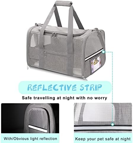 Soft Sided Cat Carrier for Small Cats Puppies up to 15 Lbs, Airline Approved Pet Carrier Collapsible Travel Puppy Carrier with Reflective Strip, Grey - Image 3