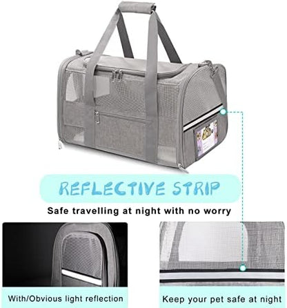 Soft Sided Cat Carrier for Small Cats Puppies up to 15 Lbs, Airline Approved Pet Carrier Collapsible Travel Puppy Carrier with Reflective Strip, Grey - Image 3