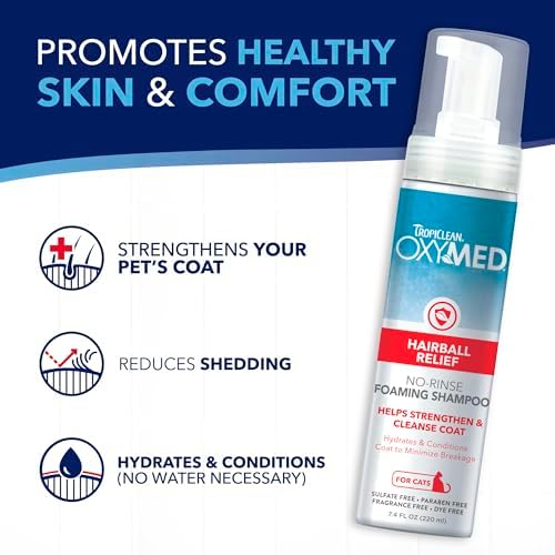 TropiClean OxyMed Waterless Dry Shampoo for Cats, Hairball Relief, 7.4oz - Image 6