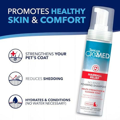 TropiClean OxyMed Waterless Dry Shampoo for Cats, Hairball Relief, 7.4oz - Image 6
