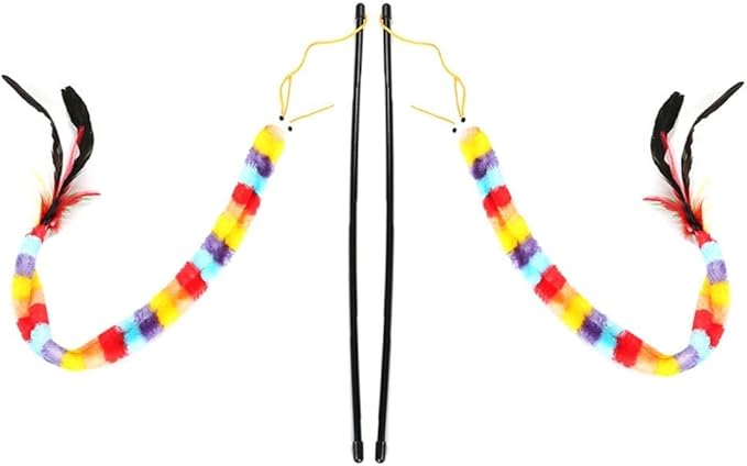 POPETPOP 2Pack Cat Toys Wand - Cat Feather Toy Kitten Toys Palmerworm Funny Cat Toys Interactive, Feather Cat Teaser Toys Worms on a String