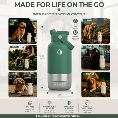 32 oz. Dog Water Bottle, Insulated Dog Travel Water Bottle, Stainless Steel Pet Water Bottle Dispenser Portable Food and Water Bowl for Dogs for Walking Dog Canteen Travel Kit - Image 5