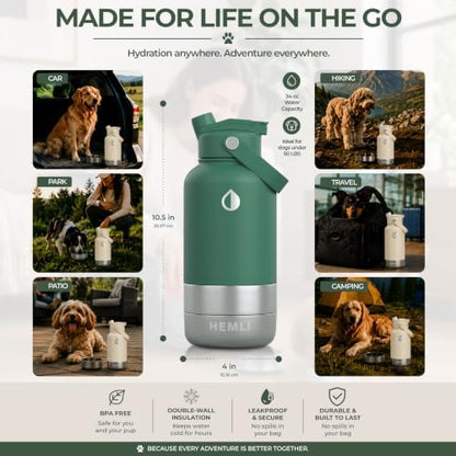 32 oz. Dog Water Bottle, Insulated Dog Travel Water Bottle, Stainless Steel Pet Water Bottle Dispenser Portable Food and Water Bowl for Dogs for Walking Dog Canteen Travel Kit - Image 5