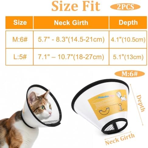 2 Pack Cat Cones to Stop Licking Transparent Plastic, Cat E Collar Pet Cone for After Surgery Comfortable Waterproof Adjustable Recovery Cone to Stop Licking and Scratch for Cats and Small Dogs - Image 2
