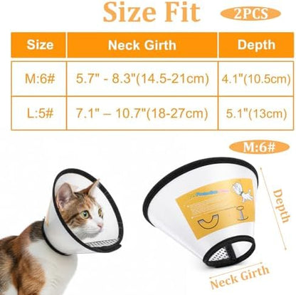 2 Pack Cat Cones to Stop Licking Transparent Plastic, Cat E Collar Pet Cone for After Surgery Comfortable Waterproof Adjustable Recovery Cone to Stop Licking and Scratch for Cats and Small Dogs - Image 2