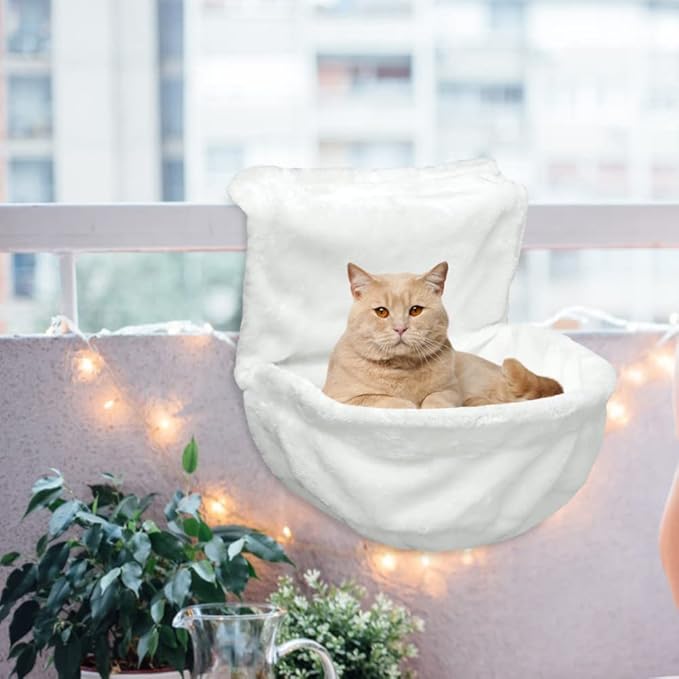Cat Hammock Pocket Soft Cat Hanging Bed with Sturdy and Durable Iron Frame Warm and Comfortable Cats Hanging Hammock for Small Pets (White)