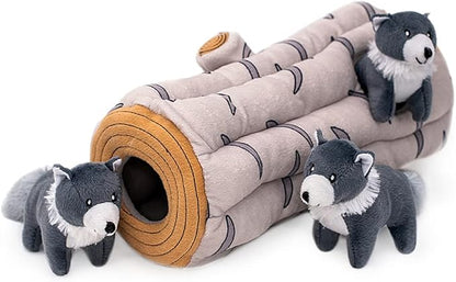 ZippyPaws Burrow- Interactive Dog & Puppy Toys for Boredom, Stimulating Pet Products to Keep Them Busy, Hide & Seek Plush Dog Puzzle, Enrichment Squeaky Toy, for Small & Medium Dogs- Arctic Wolf Log