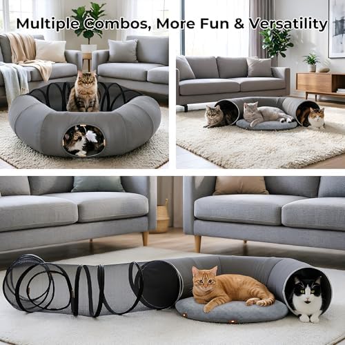 COZIWOW Cat Tunnel Bed for Indoor Cats, 2-in-1 with Splicing Design - Image 5