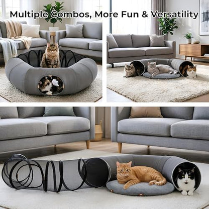 COZIWOW Cat Tunnel Bed for Indoor Cats, 2-in-1 with Splicing Design - Image 5