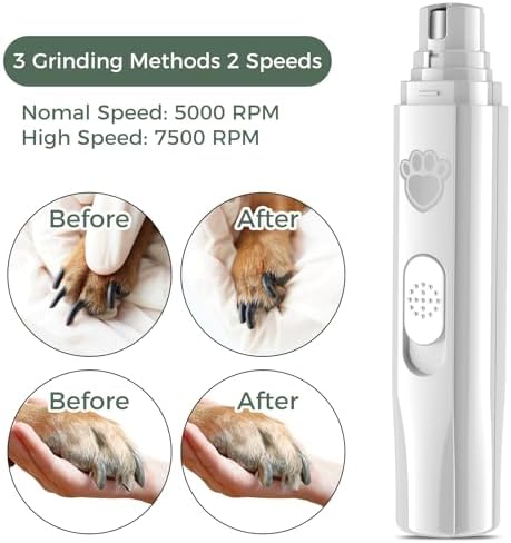 VIWIK Dog Nail Grinder, 2-Speed Rechargeable Dog Nail Trimmers for Large Medium & Small Dogs, Upgrade Professional Electric Pet Paws Nail Grinder, Quiet Puppy Grooming Tool Cat Dog Nail Dremel White - Image 4