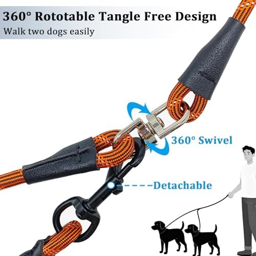 WYuZe 5ft Double Dog Leash Detachable Rope 2 Dog Leash for Medium Large Dog - Image 2