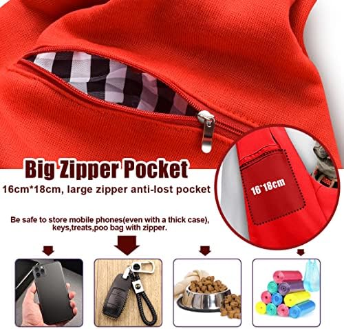 Tomkas Small Dog Cat Sling Carrier Puppy Purse Travel Wrap Soft Crossbody Pet Bag (Red, M - Zip Pocket & Adjust Strap) - Image 2