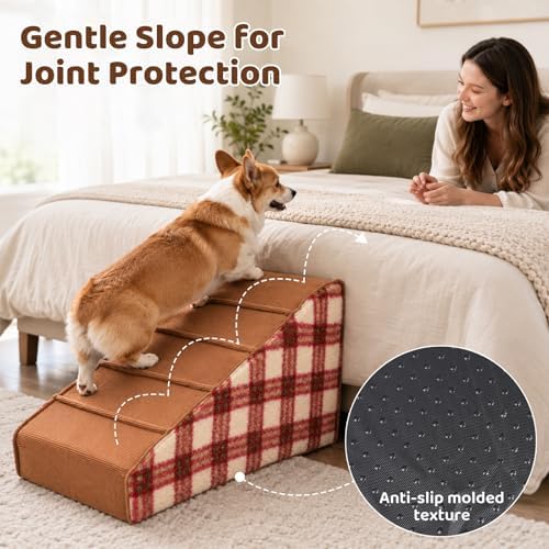 Dog Stairs,15.7"H 4-Step Dog Steps for Bed,Couch & Car,Non-Slip Pet Stairs/Ramp with Highly Supportive Foam & Removable Fabric Cover,Durable & Portable Pet Ramps for Small to Large Dogs (Red) - Image 2