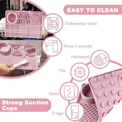 Lick Mat for Dogs, Slow Feeder Licking Mat with Suction Cups for Food and Water, Silicone Feeding Mat Perfect for Anxiety Relief Suitable for Butter Food Yogurt Peanut (Pink) - Image 3