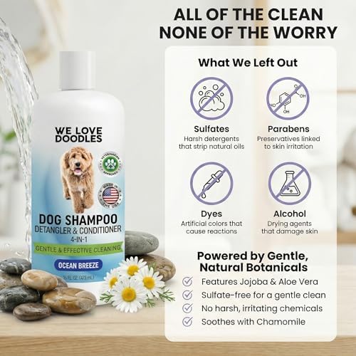 Dog Shampoo, Conditioner & Detangler, Gentle Tearless, Ocean Breeze, 16OZ - Image 4
